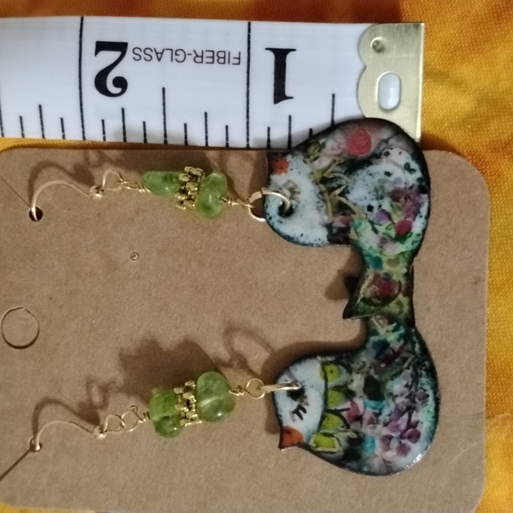 Hand Crafted Colorful Peridot Bird Earrings - Picture 3 of 7